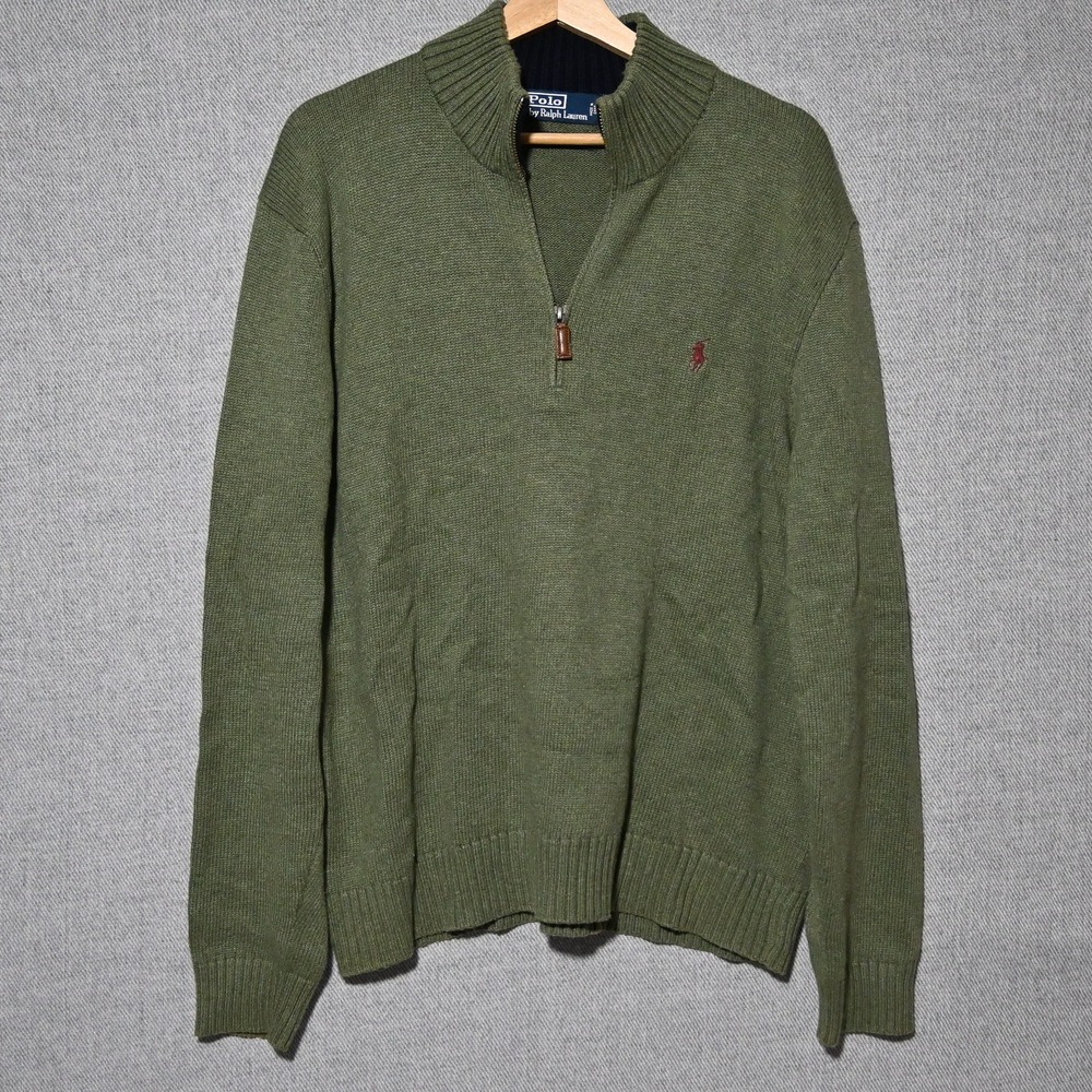 Polo Ralph Lauren Quarter Zip Sweater Mens Vintage XL Olive Green